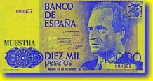 10 000 pesetás bankjegy előoldala