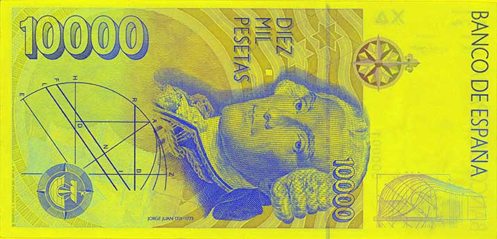 10 000 pesetás bankjegy hátoldala