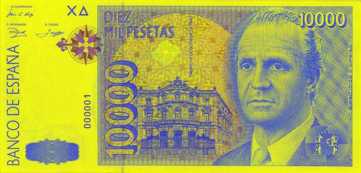 Banknot 10000 peset – strona przednia